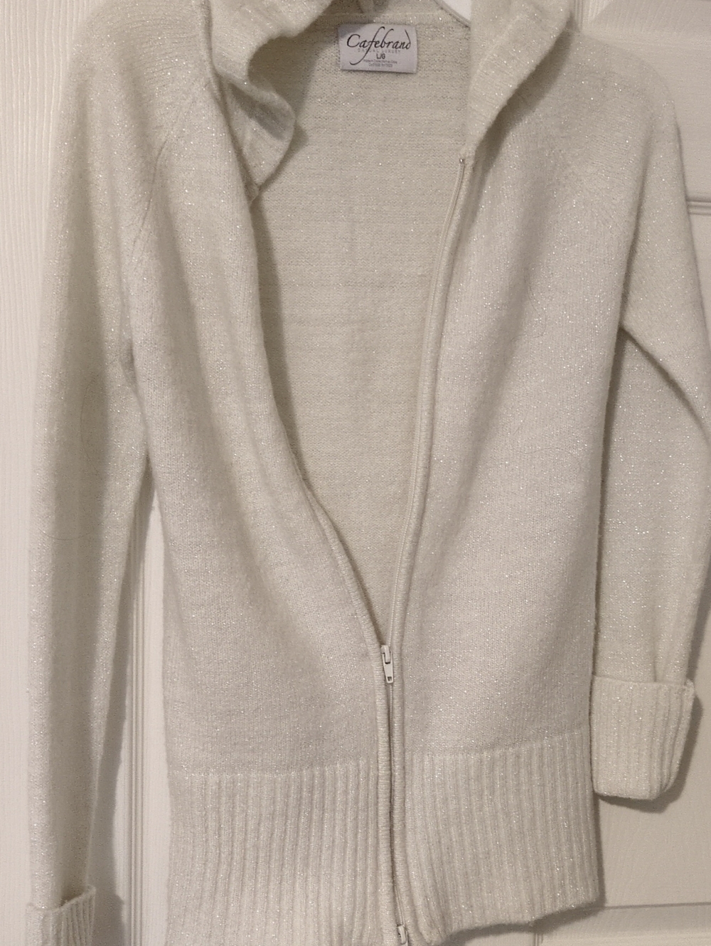 Cream Sparkle Zip Hoodie Cardigan